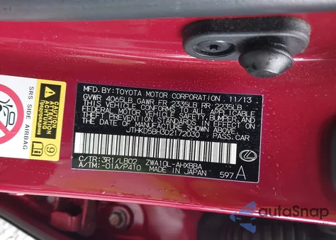 2013 Lexus Ct 200H from USA, damaged, VIN JTHKD5BH3D2172030